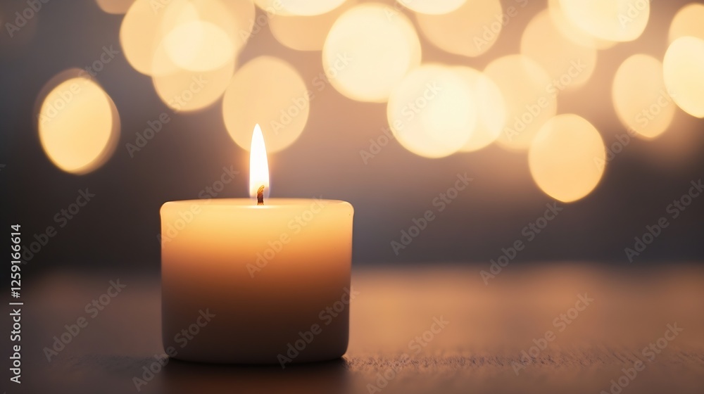 Poster soft candle flame glowing among warm bokeh lights creating cozy atmosphere : generative ai