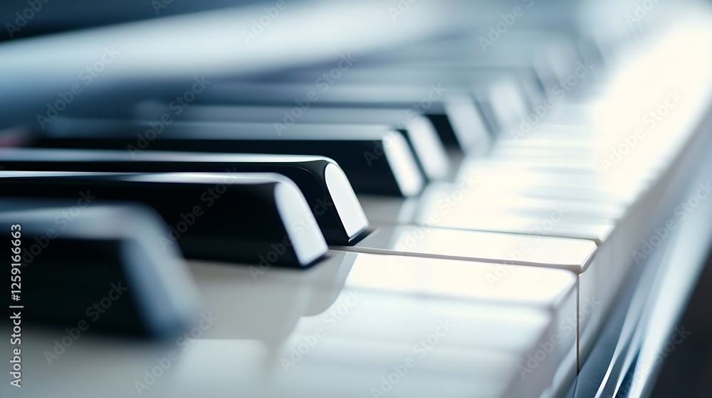 Poster Close Up Shot Of Piano Keys Glimmering In Soft Light Showcasing Musical Harmony And Elegance : Generative AI