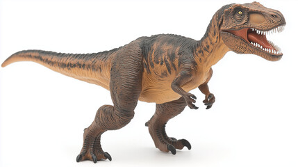 Naklejka premium Menacing T-Rex figurine with sharp teeth, isolated and striking, conveying primal ferocity and raw power