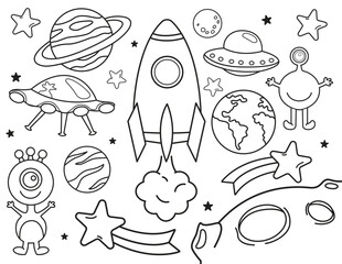 Outer Space Object and Symbols Outline Clipart