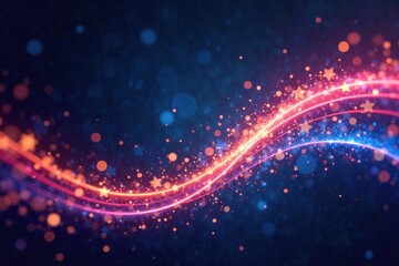 Fototapeta premium Twinkling stars and swirl ribbons in black frame, Night sky, Swirl ribbons, Festive atmosphere