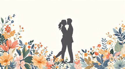 Romantic Silhouette with Colorful Floral Background – Heartfelt Scene at Sunset
