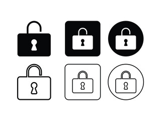 set of editable vector open padlock rectangle shapes symbol design illustration isolated on transparent background
