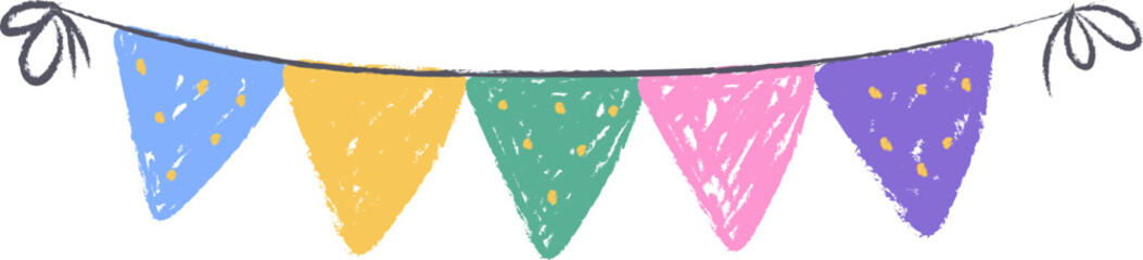 Party Ribbon Flags Crayon Hand Drawn