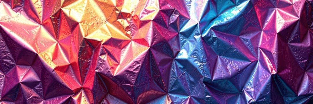 Metallic foil sheet with crumpled texture, ambient light, shine, paper, texture