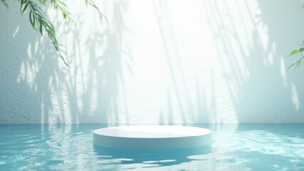 White Podium on Water, Sunlight Splash, Product Presentation