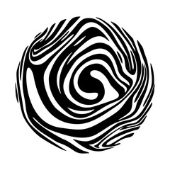 Black and white circle with distorted wavy stripes. Vector trippy abstract geometric shape