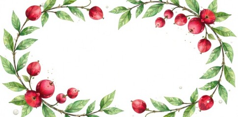 Fototapeta premium Watercolor floral wreath with greenery and berries, foliage, nature, spring