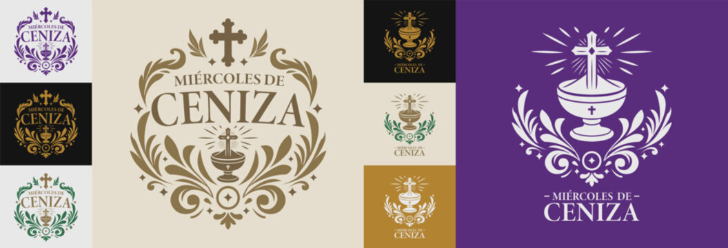 Miercoles de Ceniza, Ash Wednesday Spanish text, lent holy week catholic Christian celebration, emblem collection