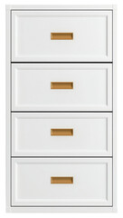 Fototapeta premium Elegant white dresser with four spacious drawers and gold handles for organized storage isolated on transparent background.