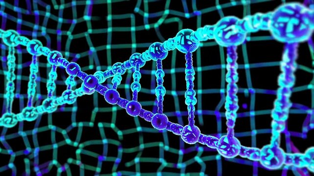 Colorful animated dna helix with vibrant digital grid in motion - Powered by Adobe
