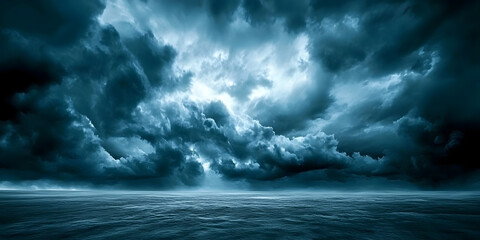 Obraz premium Stormy ocean skies, dramatic storm clouds, ocean waves under stormy sky, powerful stormy ocean, intense stormy sky scenery