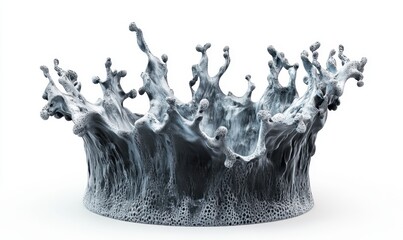 Gray water splash crown, isolated background, 3D render, advertising