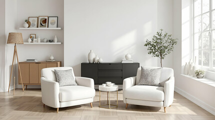 Modern Minimalist Living Room with Bright Airy Atmosphere and Neutral Tones