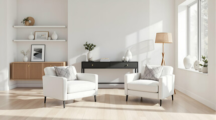 Modern Minimalist Living Room with Bright Airy Atmosphere and Neutral Tones