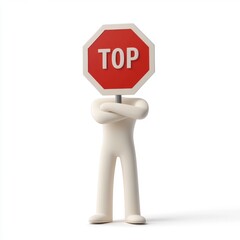 Stop sign head person,  isolated,  white background,  showing no entry