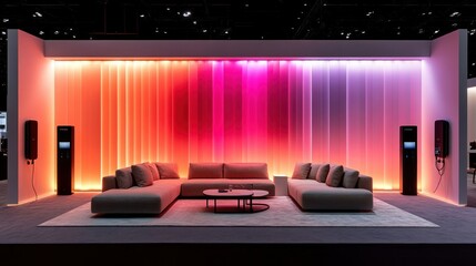 Modern Living Room with Colorful LED Wall at Technology Expo