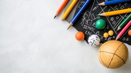 Colorful Pencils and Spheres with Math Equations on Textured Background
