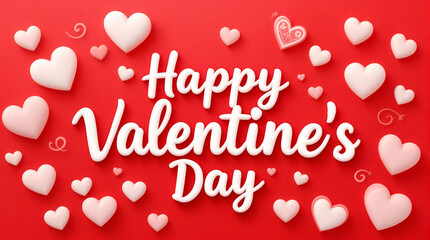 Naklejka premium Happy Valentine's Day: Festive Greeting Card with 3D Hearts on Red Background