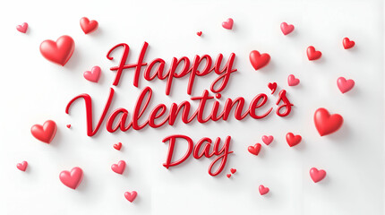 Happy Valentine's Day: Festive Greeting Card with 3D Hearts on White Background