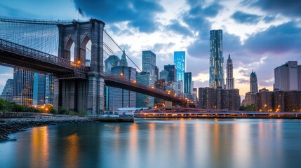 Fototapeta premium Brooklyn Bridge at Dusk, NYC Skyline