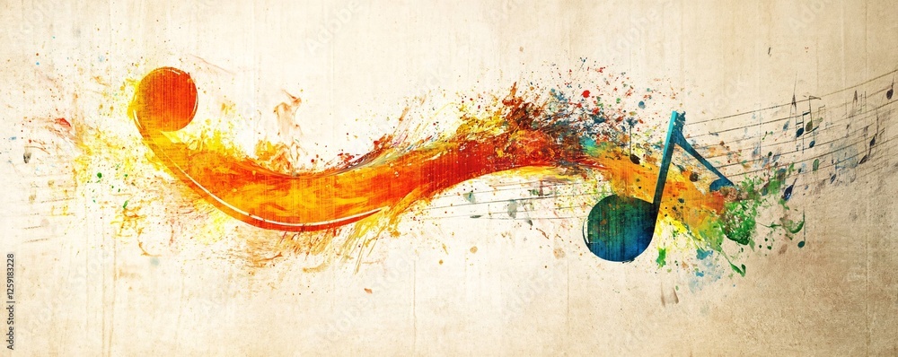Poster vibrant wave pattern featuring musical notes on a gritty backdrop