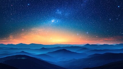 Starry Night Over Majestic Blue Mountain Ranges