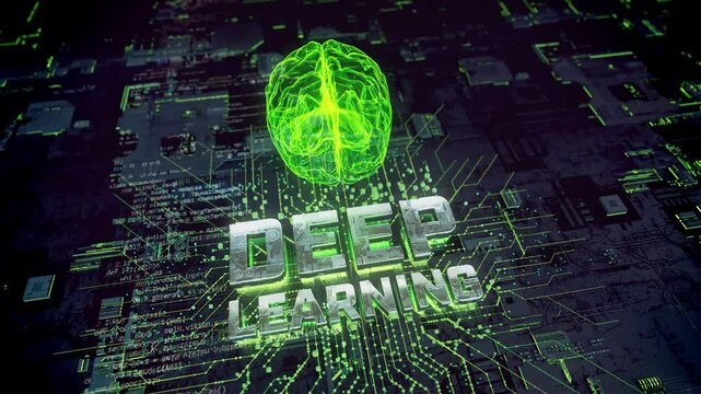 Deep Learning Futuristic Typography with Data Cubes and Digital Circuits Feeding an Artificial Brain in a Grungy Tech Environment