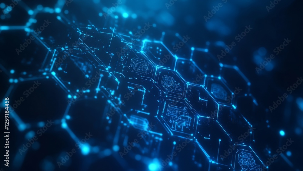 Poster abstract digital network with interconnected brain icons