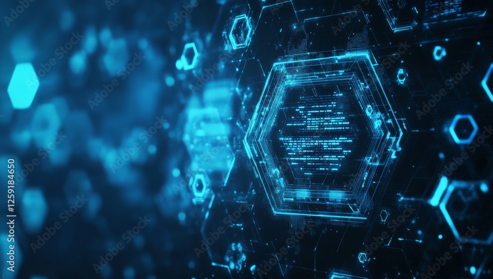 Aufkleber futuristic digital hexagon interface, abstract code display, technology background