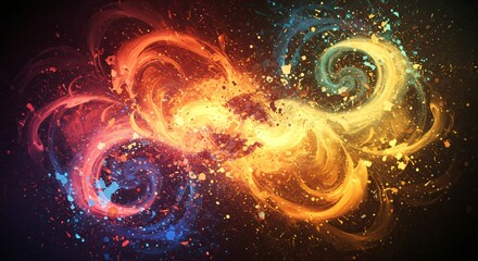 Surreal paint swirl overlays with contrasting hues and splatter textures