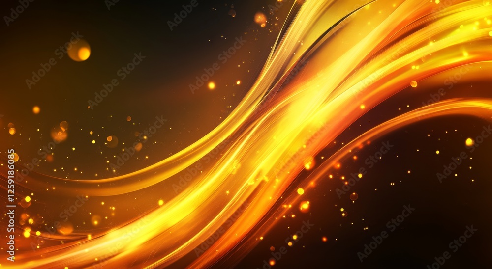 Poster abstract dynamic fiery waves, dark background, glowing particles, design element