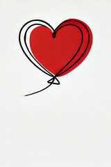 Ein minimalistisches Kartenmotiv mit einem roten herzförmigen Ballon auf weißem Hintergrund.  Mit Textfreiraum für eine persönliche Botschaft. Generative KI.