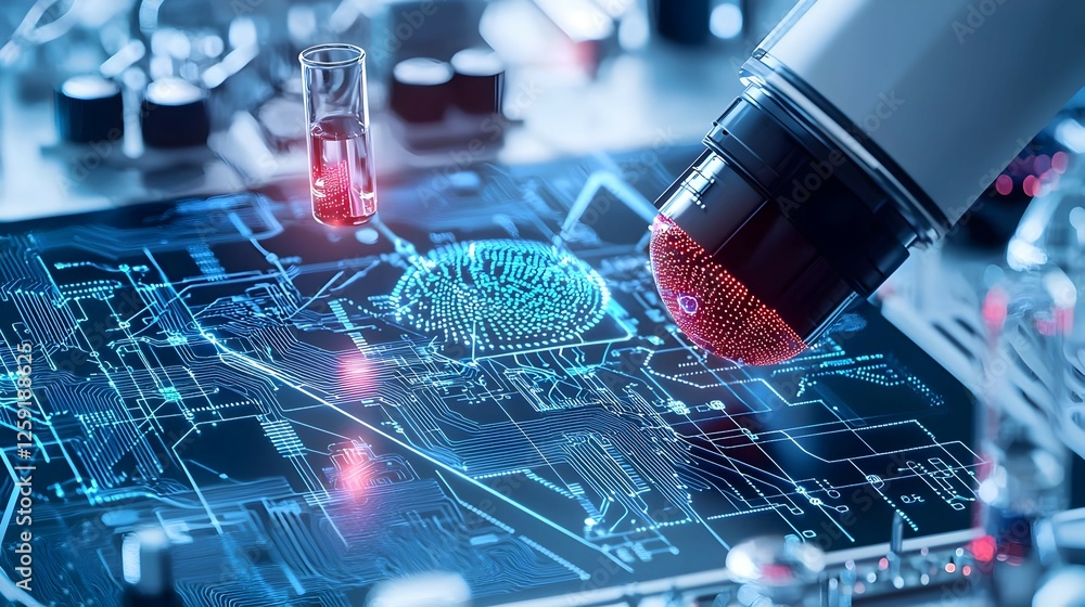 Aufkleber high-tech laboratory digital display with microscope