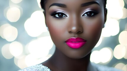 Striking portrait of a model with vibrant pink lips, capturing bold elegance and modern allure