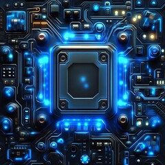 Glowing CPU on Circuit Board, Tech Background, Digital Future