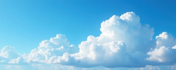 White puffy clouds against a bright blue sky background , sky, natural