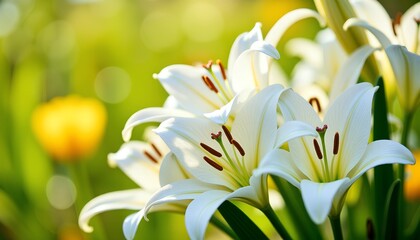 Fototapeta premium White Easter lily in sunlight, delicate bloom and serene beauty.