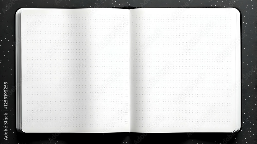 Poster open white notebook with small dot pattern on black background