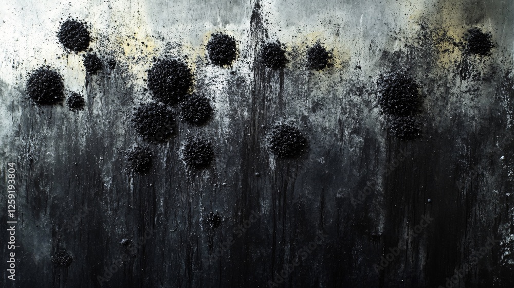 Aufkleber dripping black paint creates an abstract and artistic background on a textured wall