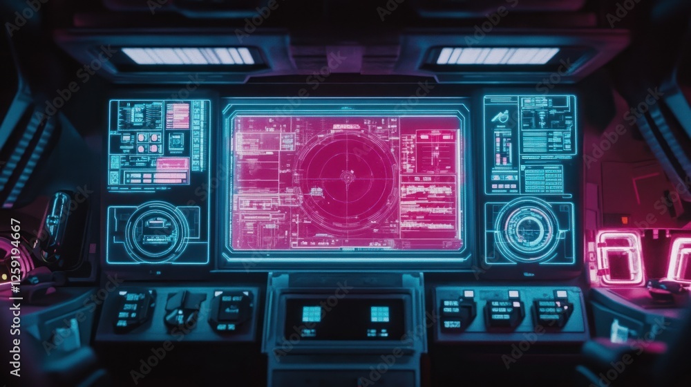 Poster futuristic spaceship control panel interface display