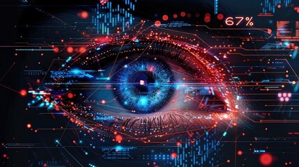 An eye with digital elements. integration of advanced technology in vision health management systems.