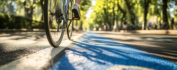 Cyclist enjoys a ride on a dedicated bike lane in a city park