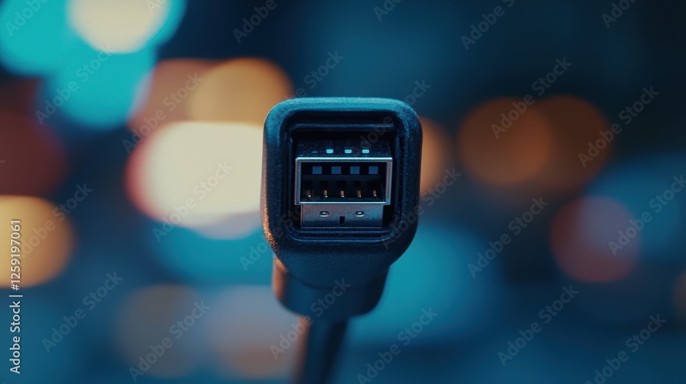 Poster close-up of usb connection point with blurred background lights