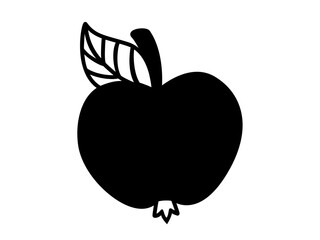 Apple with leaf and handle - black vector silhouette for pictogram or logo. Apple - sign or icon.	
