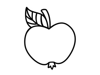 Apple with a handle and a leaf - coloring book. Linear vector apple for coloring. Outline. Hand drawing.	