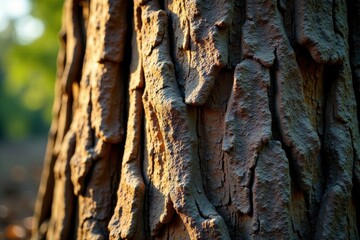 Wooden tree bark with deep grooves and ridges, earthy, organic, textured wood