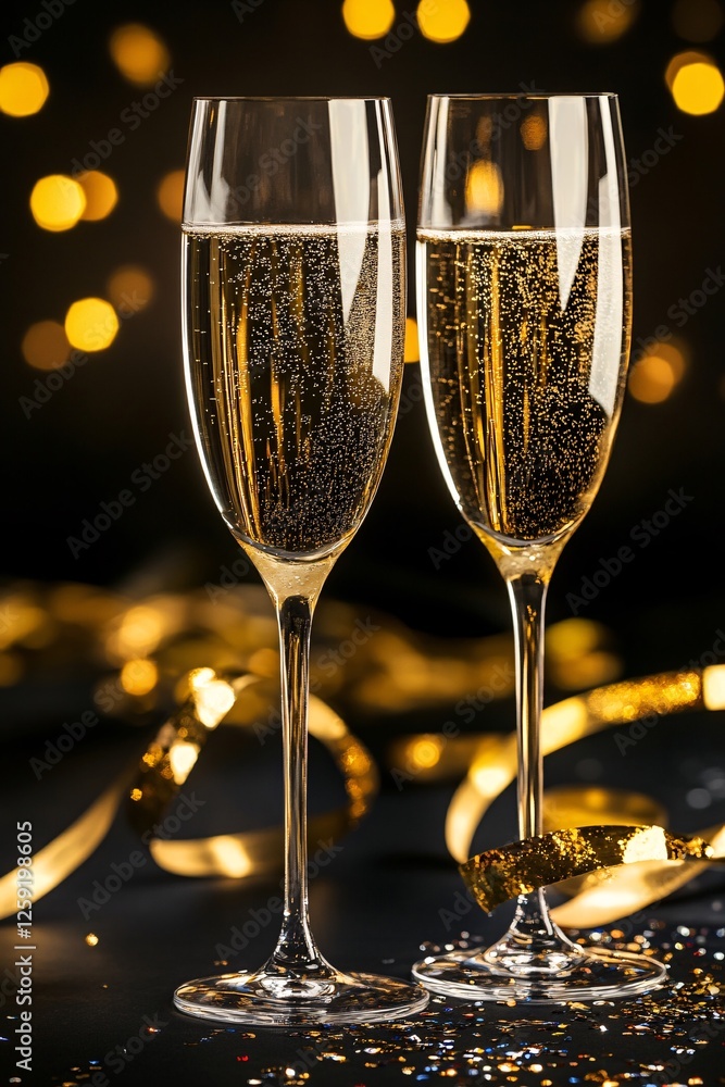 Poster two sparkling champagne glasses set against a festive backdrop make for a perfect new year's toast