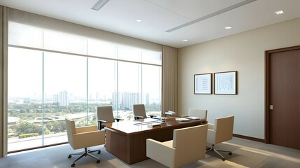 Fototapeta premium Modern Executive Office With City View