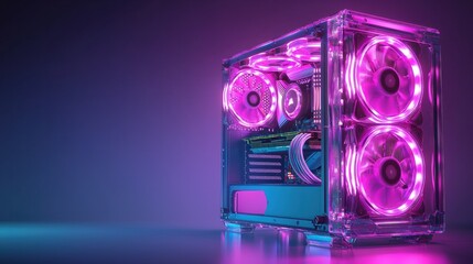 Modern Gaming PC with Colorful LED Lights in Dark Background